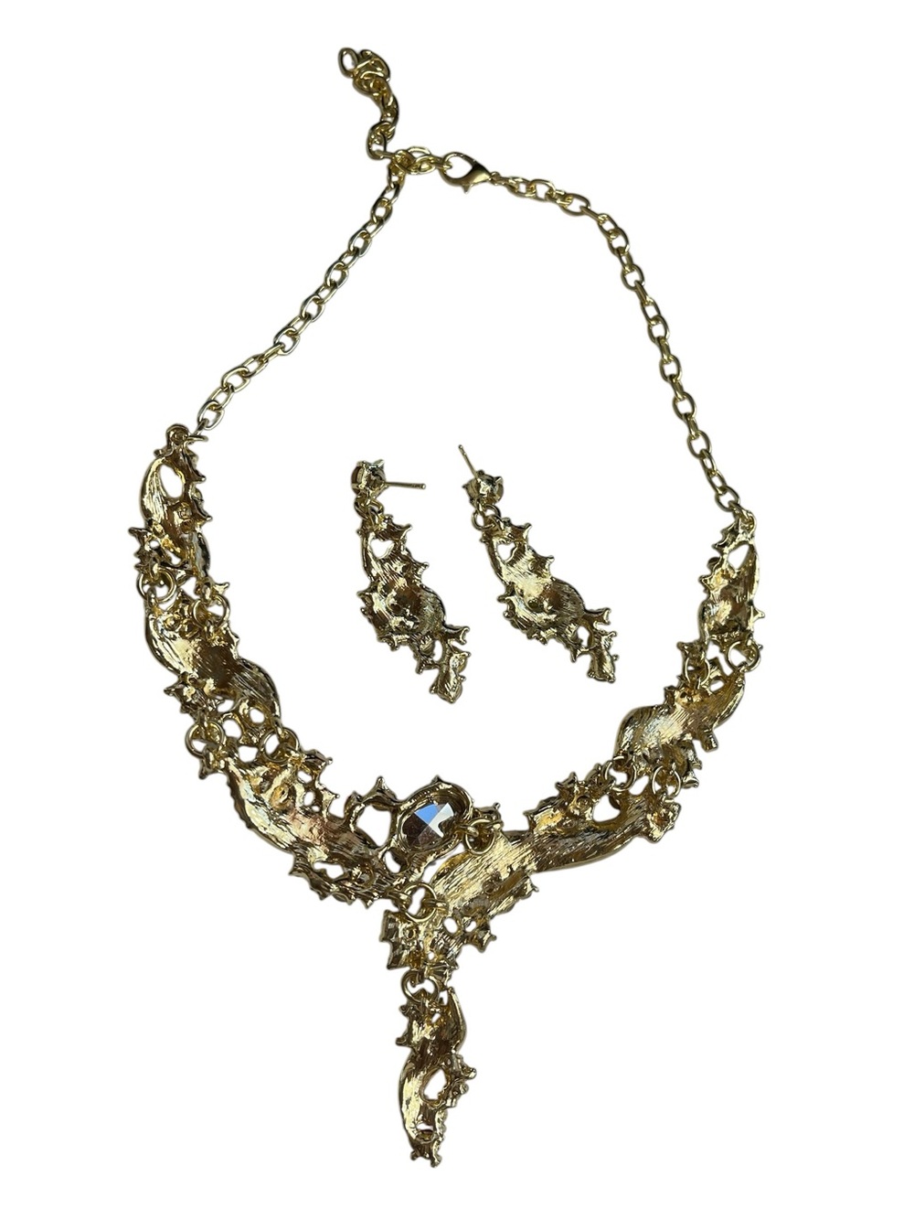 Multicolor Crystal Rhinestone Statement Necklace Earring Set - Picture 6 of 7
